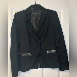 Zara - Black Blazer with Zipper Detail and Faux Leather Collar - Size: M